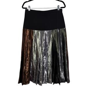 CHRISTOPHER KANE Skirt 4 Lamé Drop Waist Pleated Multi‎ Metallic Side Zip Midi